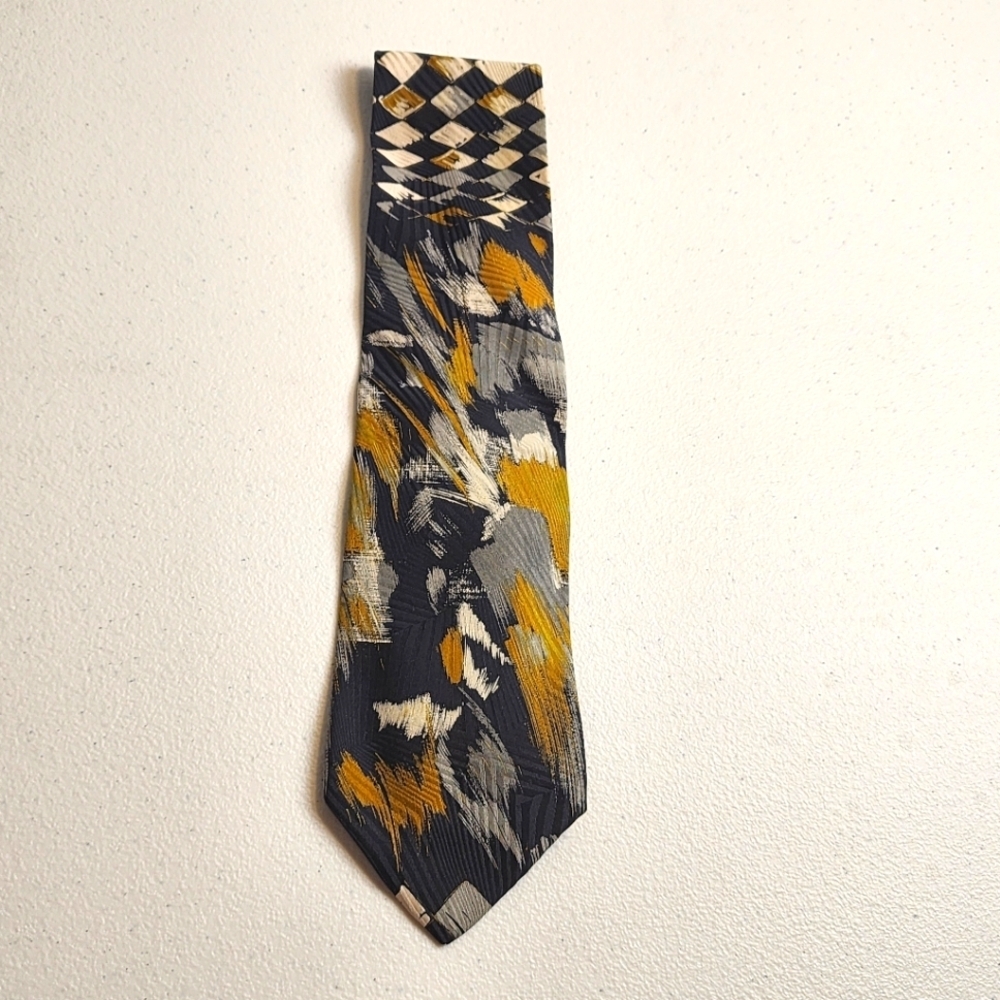 Saliari Men's Wide 100% Silk Italian Tie Gold, Gray, Dark Blue, Mustard